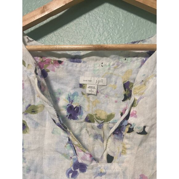 J Jill Women's Floral 100% Linen Midi Dress Size Large Missy - Picture 3 of 9